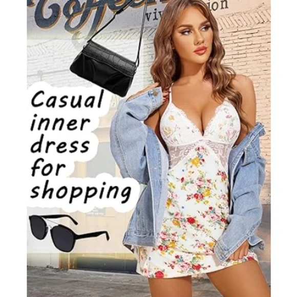 Nightie Lingerie Lace Chemise Sleepwear Babydoll Teddy Floral White - Picture 4 of 6